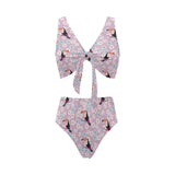 Beautiful toucan flower leaves Chest Bowknot High Waisted Bikini Swimsuit