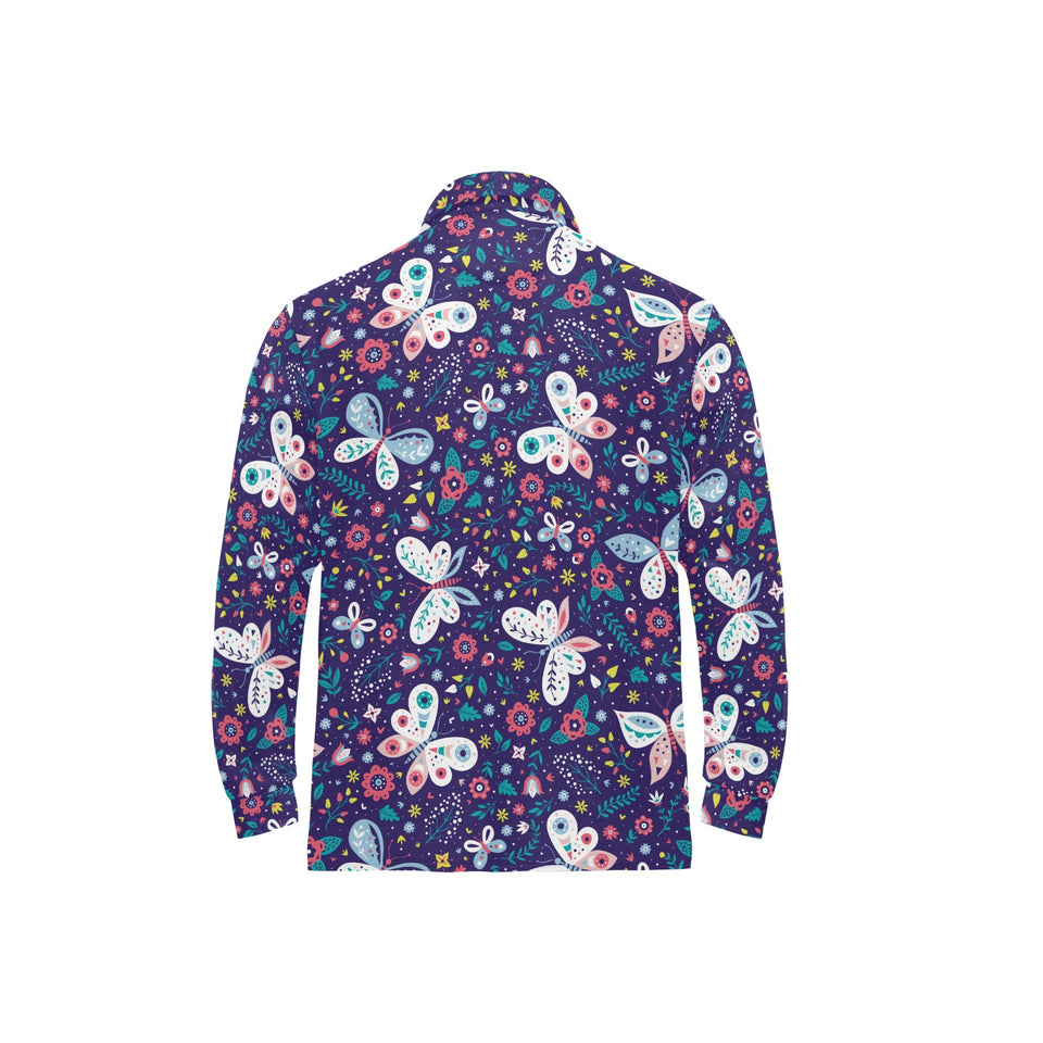 Colorful butterfly flower pattern.eps Men's Long Sleeve Polo Shirt