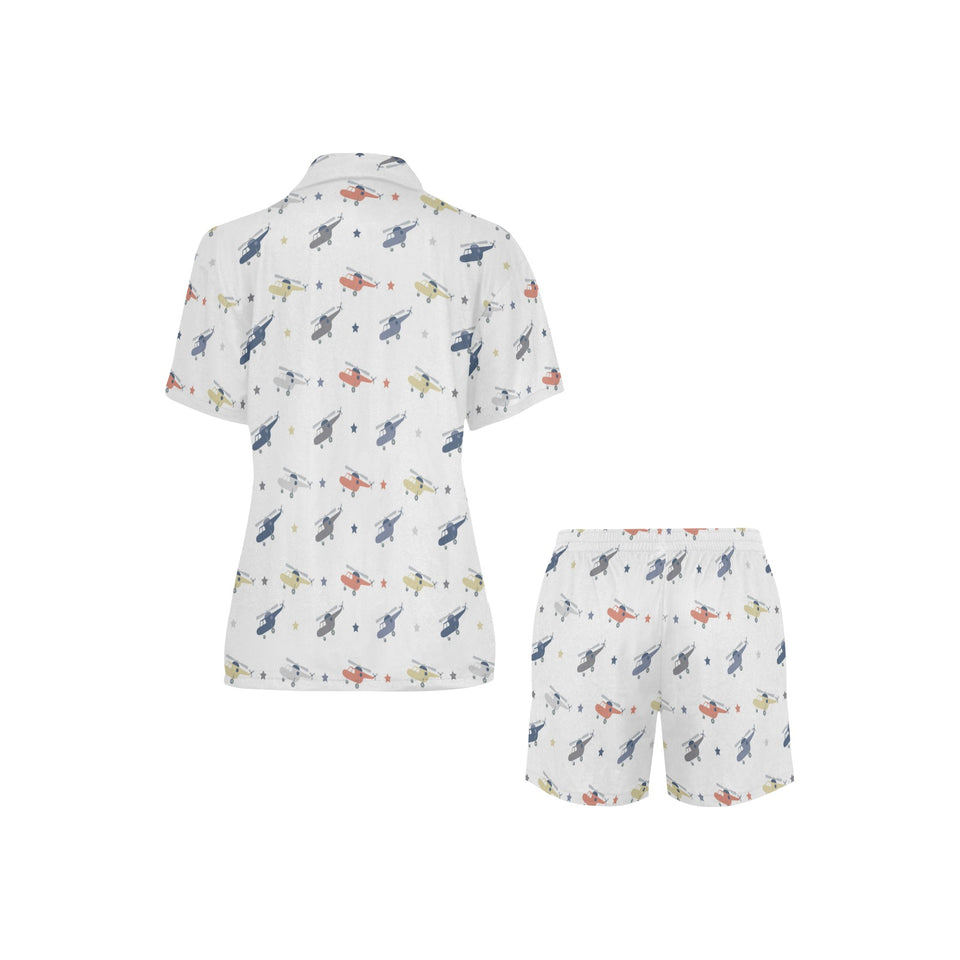 Cute helicopter star pattern Women's V-Neck Short Pajama Set