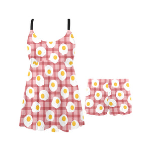 Fried Eggs Pattern Print Design 03 Chest Sexy Pleated Two Piece Swim Dress