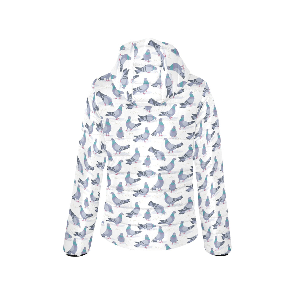 Pigeon Pattern Print Design 03 Women's Padded Hooded Jacket