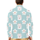 Maneki neko cat sakura Men's Long Sleeve Polo Shirt