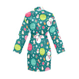 Snowman bird decorative elements christmas pattern Women's Long Sleeve Belted Night Robe