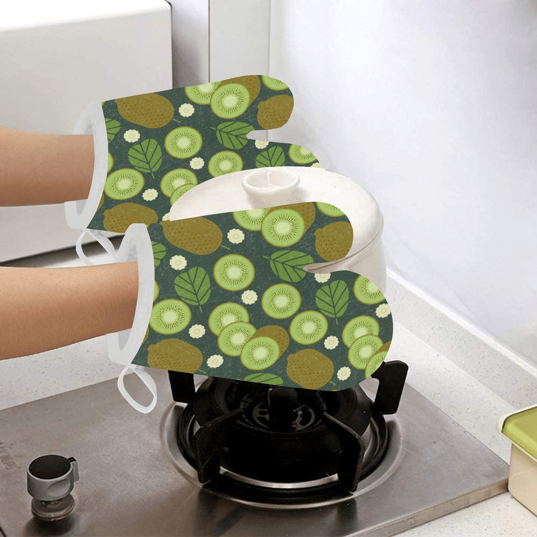 Whole sliced kiwi leave and flower Heat Resistant Oven Mitts