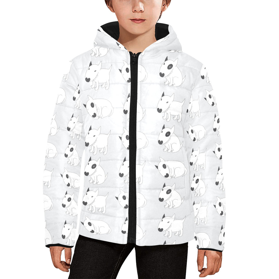 Bull Terrier Pattern Print Design 01 Kids' Boys' Girls' Padded Hooded Jacket