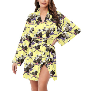 Ostrich Pattern Print Design 04 Women's Long Sleeve Belted Night Robe