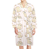 cute owl leaf Men's Long Sleeve Belted Night Robe