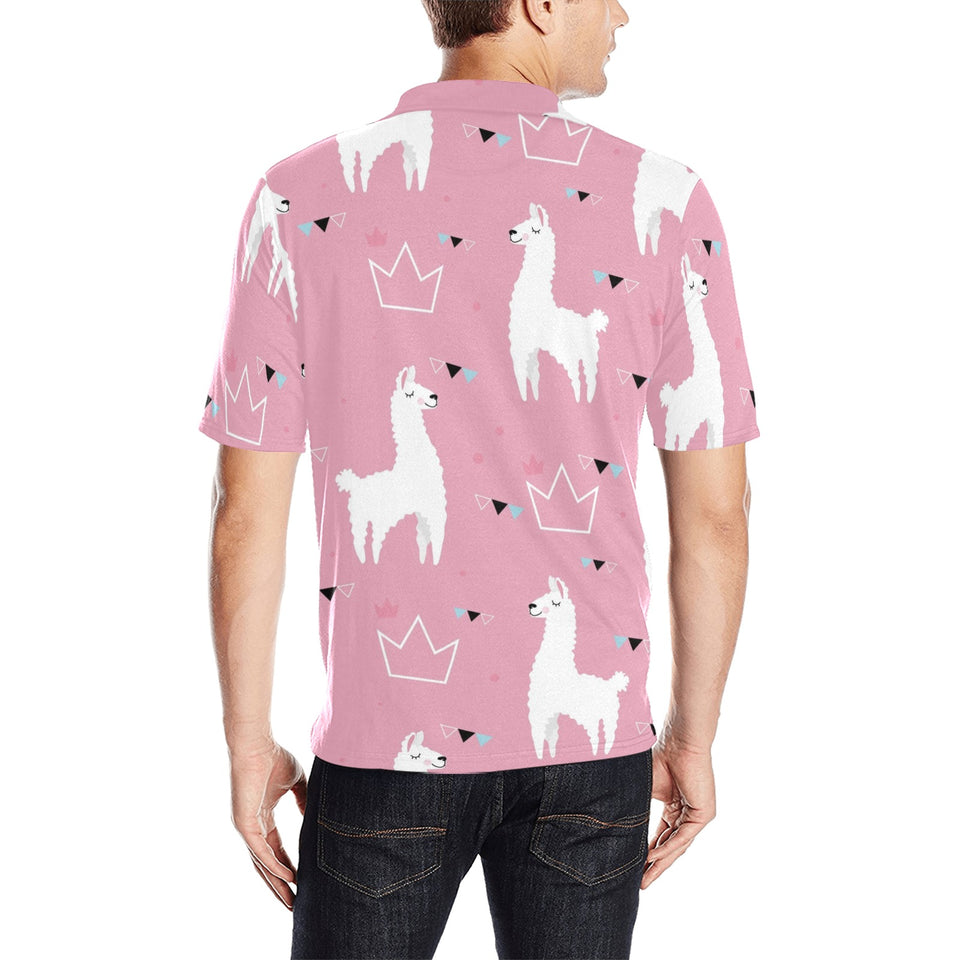 Llama Alpaca pink background Men's All Over Print Polo Shirt