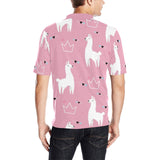 Llama Alpaca pink background Men's All Over Print Polo Shirt