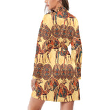 Camel polynesian tribal design pattern Women's Long Sleeve Belted Night Robe