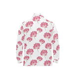 Pink lotus waterlily pattern Men's Long Sleeve Polo Shirt