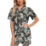 Japanese crane ornament elements Women's V-Neck Short Pajama Set