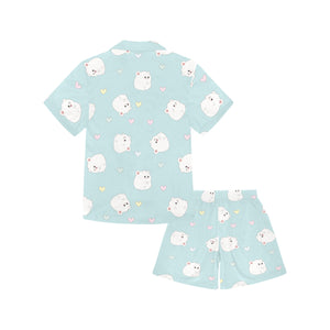 White cute hamsters heart pattern Kids' Boys' Girls' V-Neck Short Pajama Set