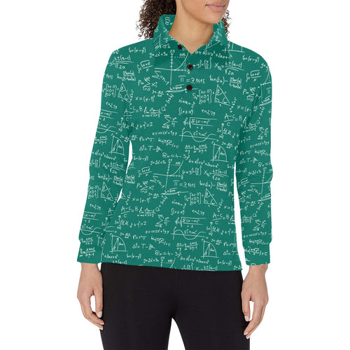 Math Pattern Print Design 01 Women's Long Sleeve Polo Shirt