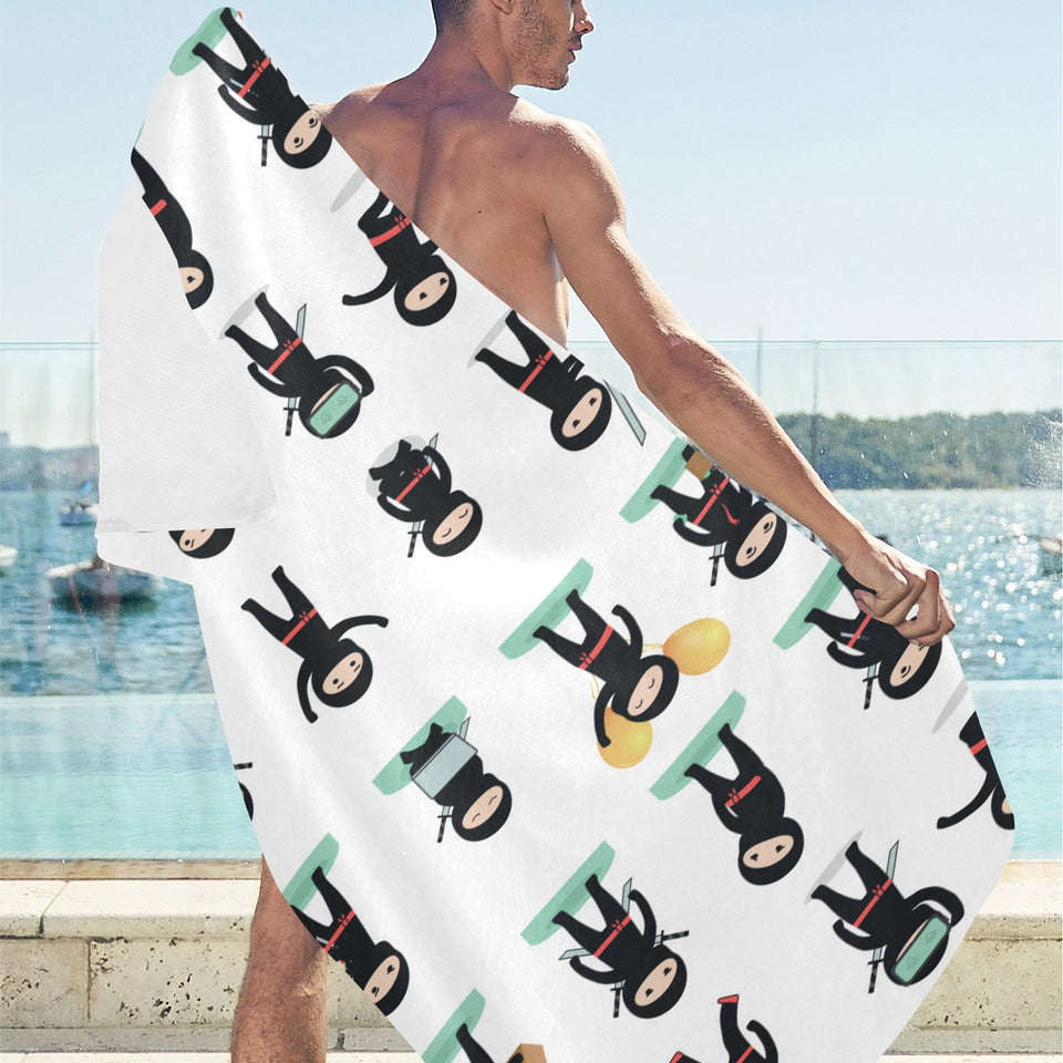 Cute ninja katana sword pattern Beach Towel
