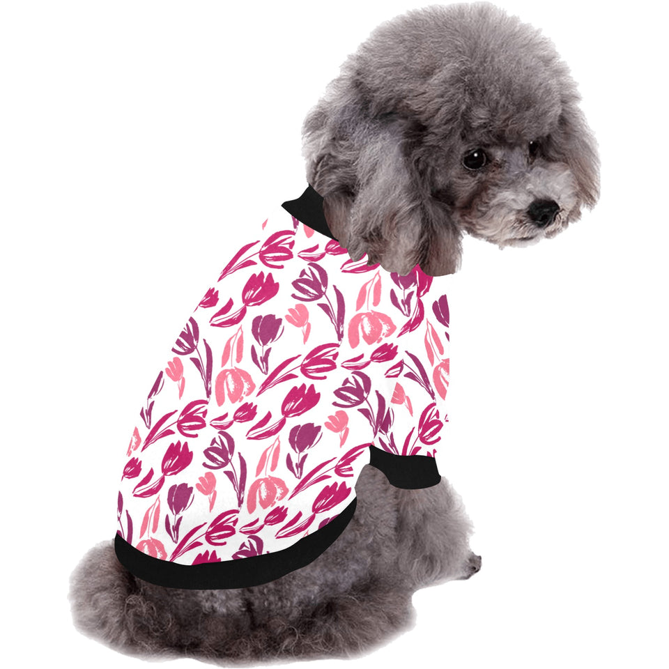 pink sketch tulip pattern All Over Print Pet Dog Round Neck Fuzzy Shirt