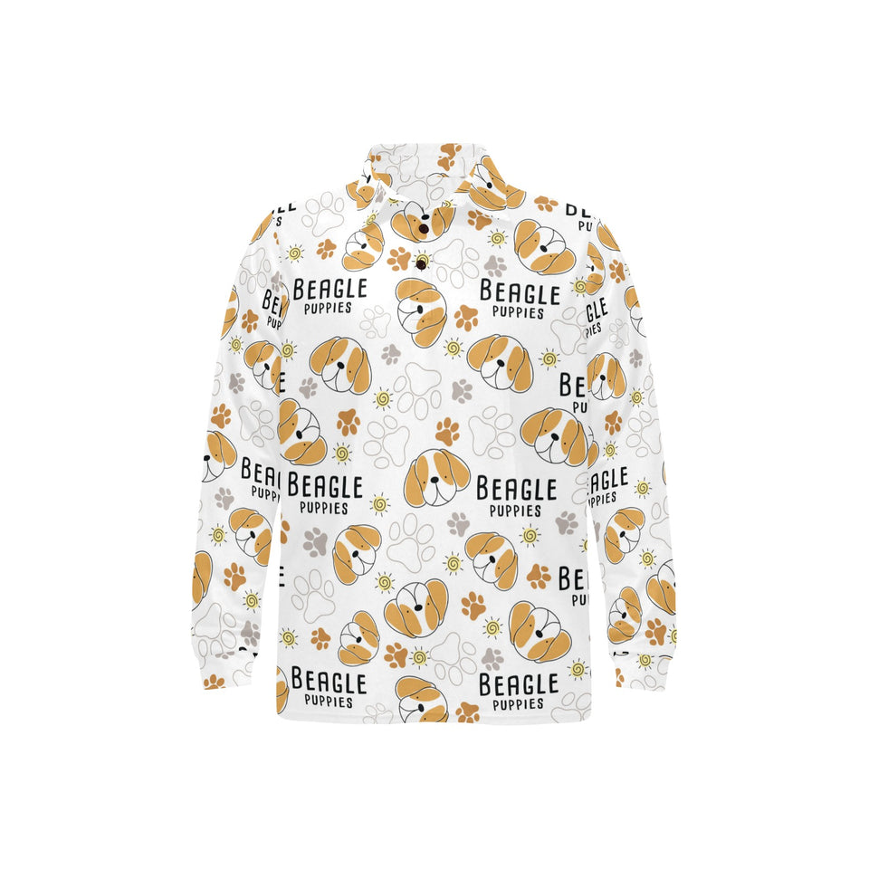 Cute beagle dog pattern background Men's Long Sleeve Polo Shirt