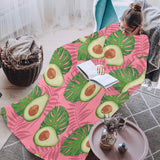 Avocado slices leaves pink back ground Blanket Robe with Sleeves