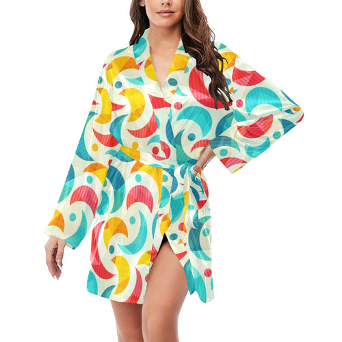 Colorful moon pattern Women's Long Sleeve Belted Night Robe