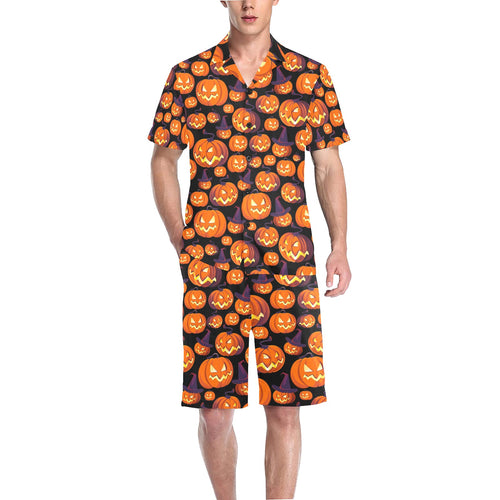 Halloween Pumpkin pattern Men's V-Neck Short Pajama Set