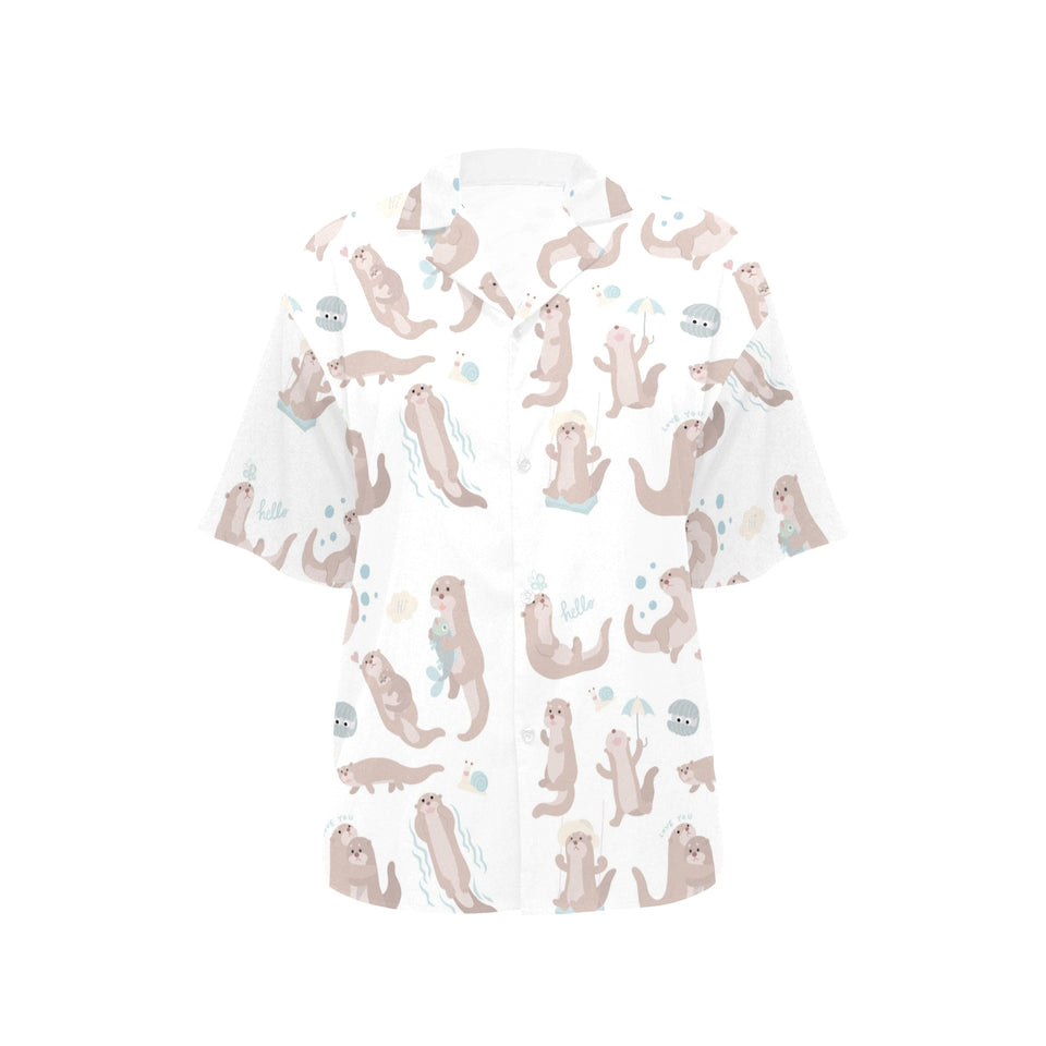 Cute sea otters pattern Women's All Over Print Hawaiian Shirt