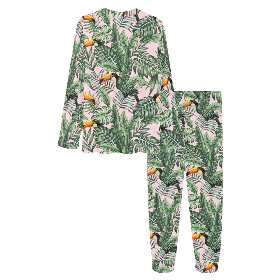 Toucan tropical green jungle palm pattern Women's All Over Print Pajama Set