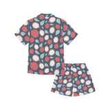 dragon fruits dark blue background Kids' Boys' Girls' V-Neck Short Pajama Set