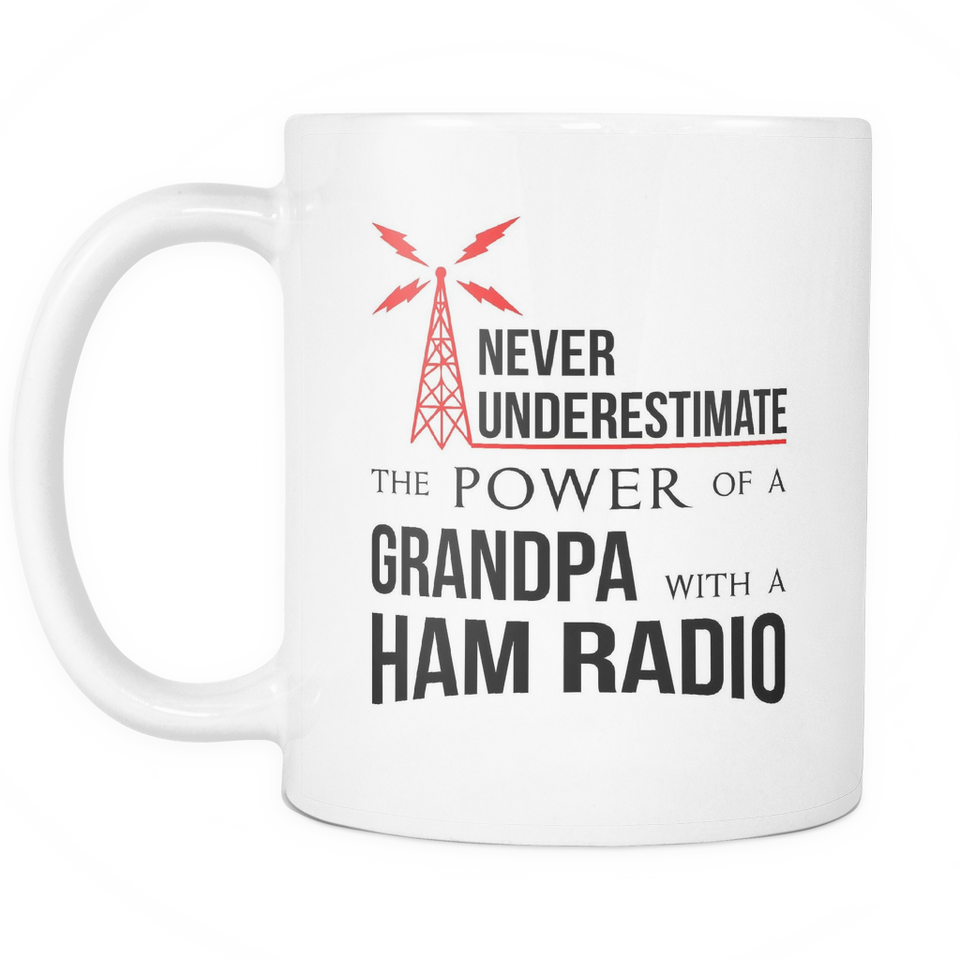 White Mug-Never Underestimate The Power of a Grandpa With a Ham Radio ccnc001 hr0011
