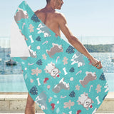 Christmas cute siberian husky puppie pattern Beach Towel