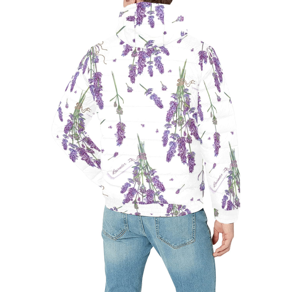 lavender flower design pattern Men's Padded Hooded Jacket