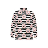 Donuts pink icing striped pattern Men's Long Sleeve Polo Shirt