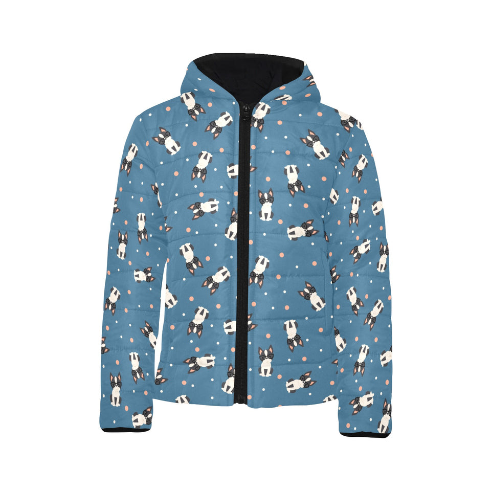 Cute boston terrier dog spattern Kids' Boys' Girls' Padded Hooded Jacket