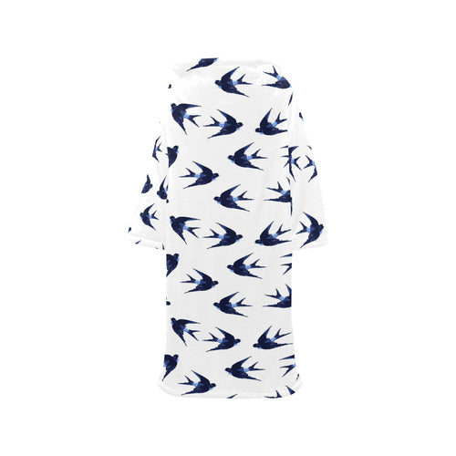 Swallow Pattern Print Design 03 Blanket Robe with Sleeves