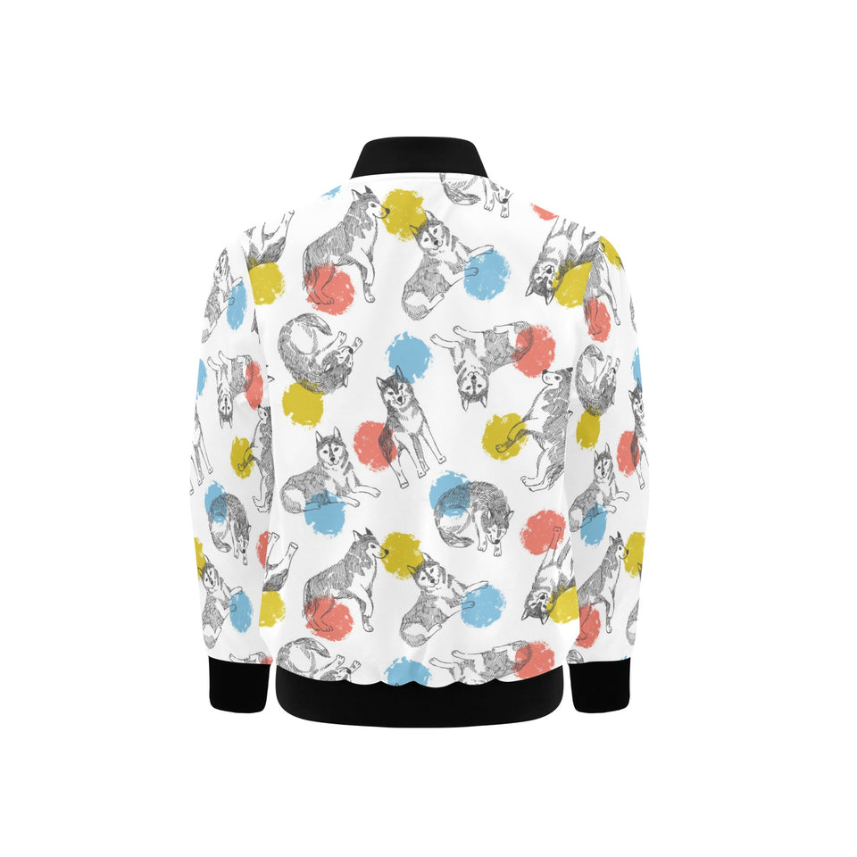 Siberian husky and colorful circle pattern Kids' Boys' Girls' Bomber Jacket