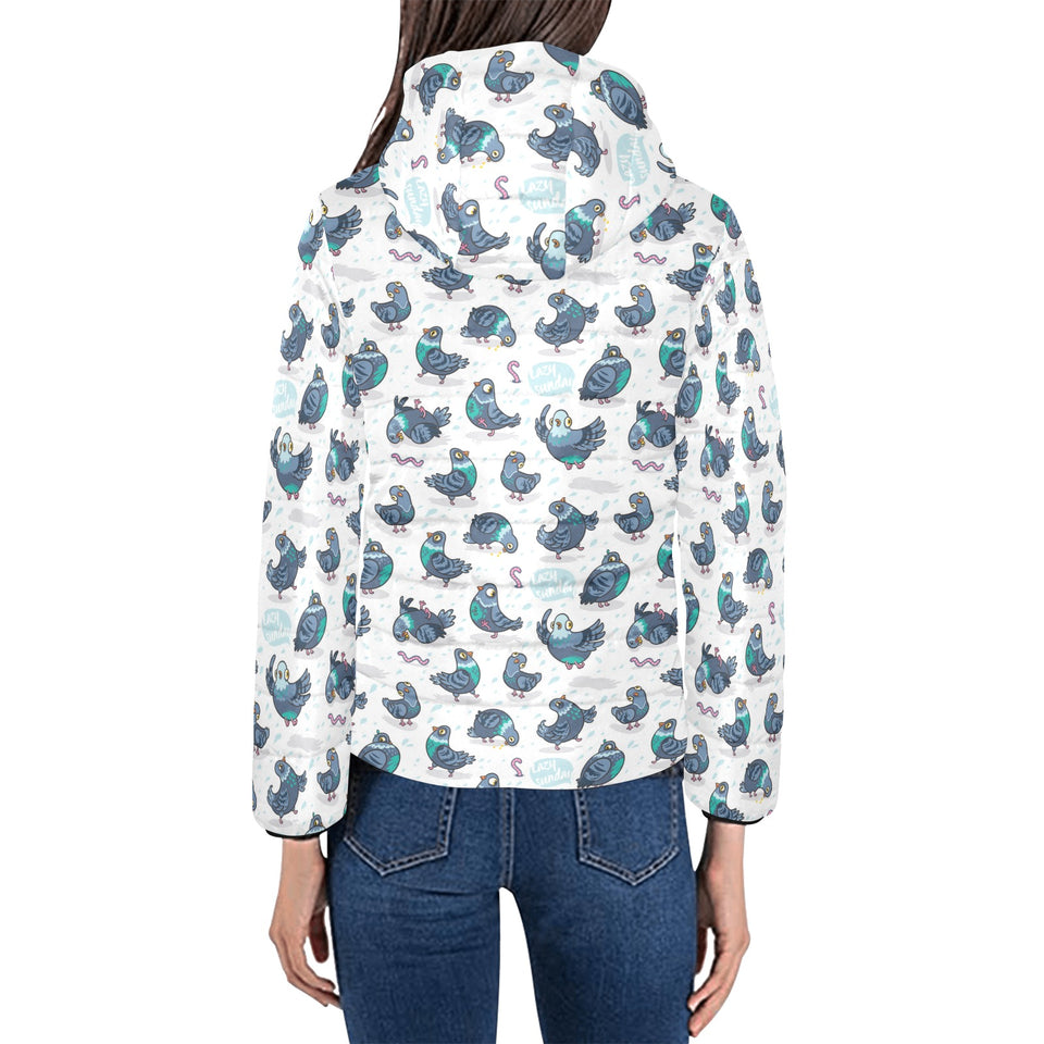 Pigeon Pattern Print Design 02 Women's Padded Hooded Jacket