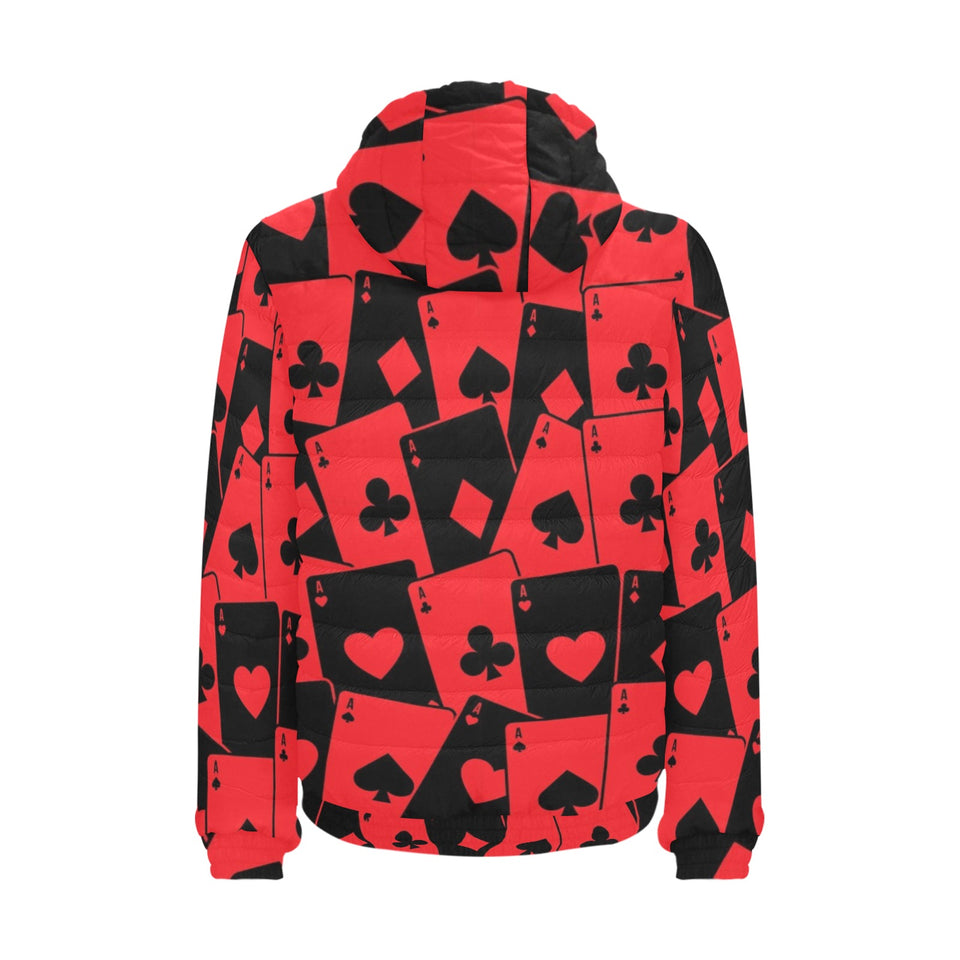 Casino Cards Suits Pattern Print Design 02 Men's Padded Hooded Jacket