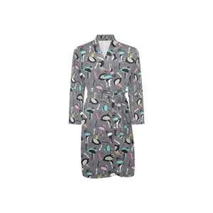 Ostrich Pattern Print Design 01 Men's Long Sleeve Belted Night Robe