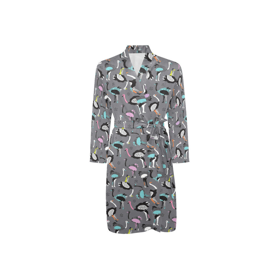 Ostrich Pattern Print Design 01 Men's Long Sleeve Belted Night Robe