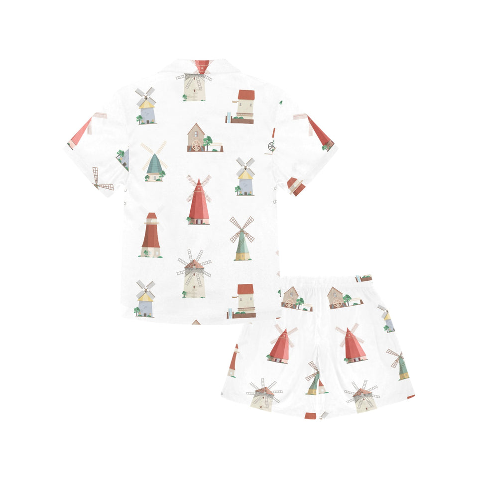 windmill design pattern Kids' Boys' Girls' V-Neck Short Pajama Set