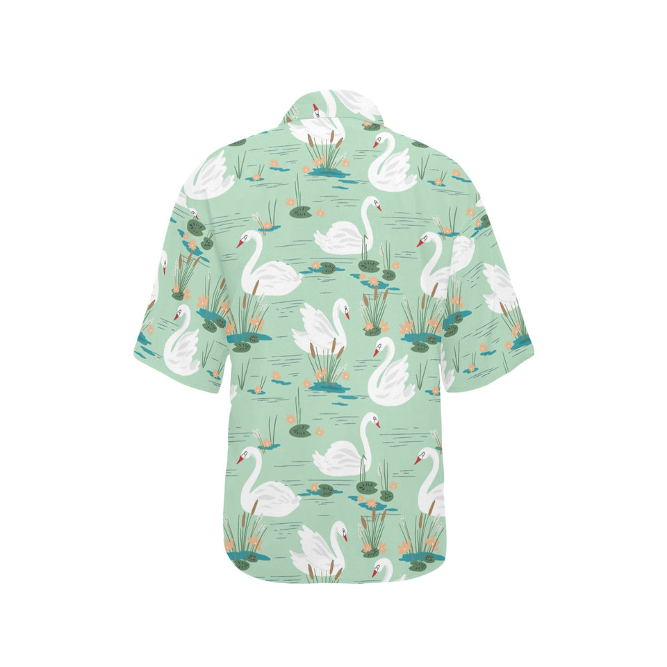 White swan lake pattern Women's All Over Print Hawaiian Shirt