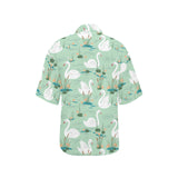 White swan lake pattern Women's All Over Print Hawaiian Shirt