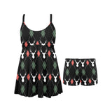 Deer Christmas new year pattern argyle Chest Sexy Pleated Two Piece Swim Dress