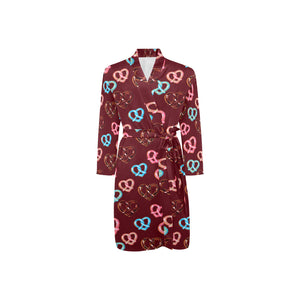 Pretzels Pattern Print Design 05 Men's Long Sleeve Belted Night Robe