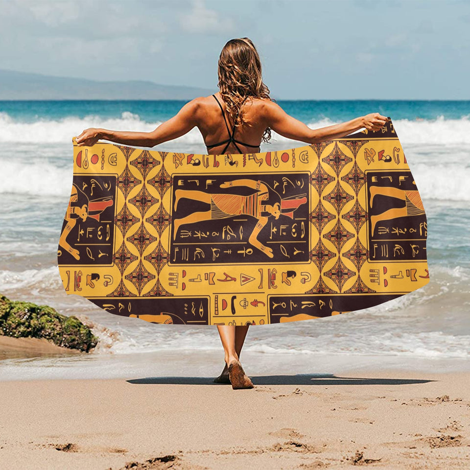 Egypt Hieroglyphics Pattern Print Design 05 Beach Towel