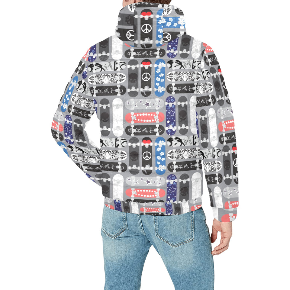 Skate Board Pattern Print Design 04 Men's Padded Hooded Jacket