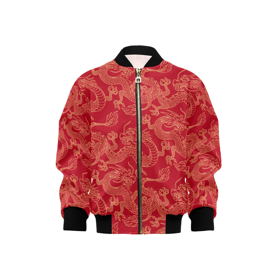 Gold dragons red background Kids' Boys' Girls' Bomber Jacket