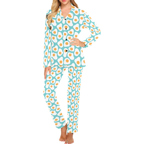 Fried Eggs Pattern Print Design 04 Women's Long Pajama Set
