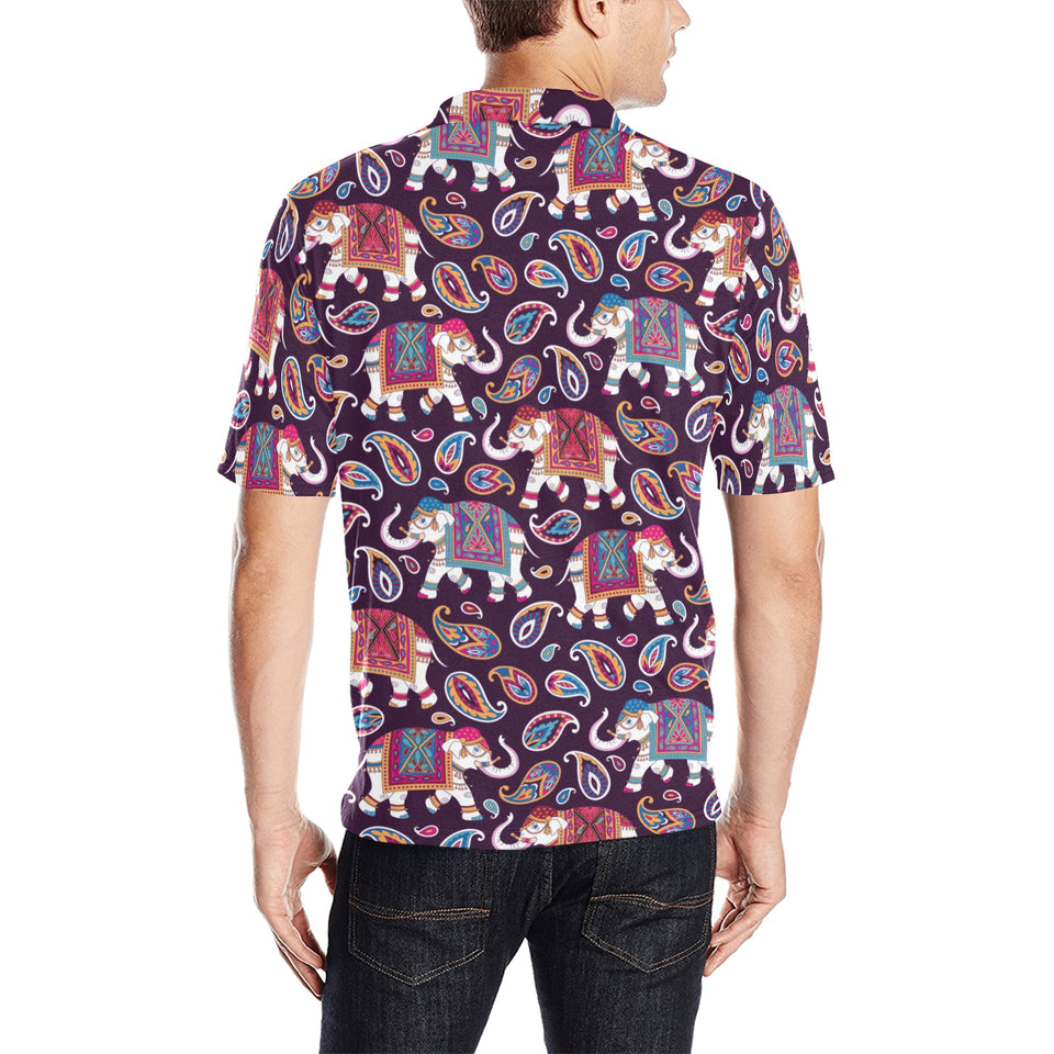 Elephant indian style ornament pattern Men's All Over Print Polo Shirt
