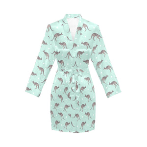Kangaroo pattern background Women's Long Sleeve Belted Night Robe