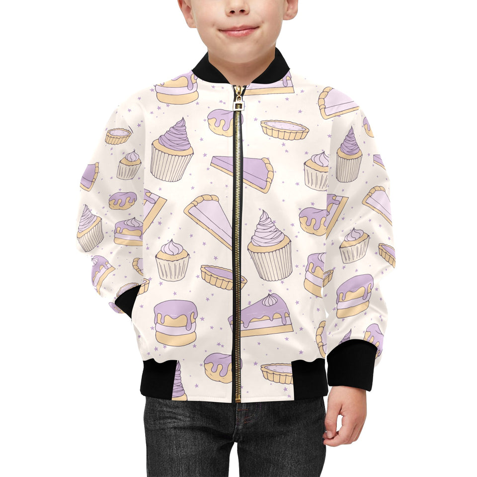 Cakes pies tarts muffins and eclairs purple bluebe Kids' Boys' Girls' Bomber Jacket